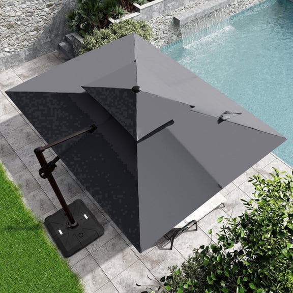 Crestlive Products 9x11FT Large Patio Cantilever Umbrella with Wheel Base, Double-Top Aluminum 360°Rotation Adjustable Offset Hanging Outdoor Umbrella, Dark Gray