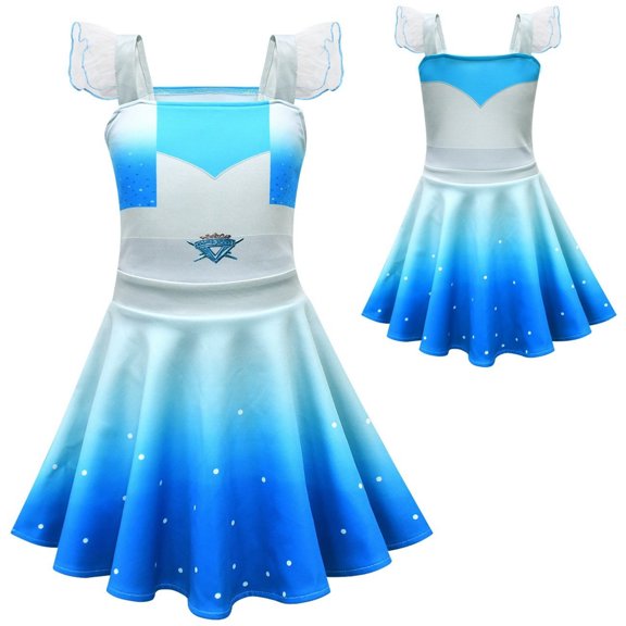 Wonderland Costume Dress, Assorted Red Pink Blue Sleeveless Wing Strap Fantasy Halloween Cosplay Party Outfit