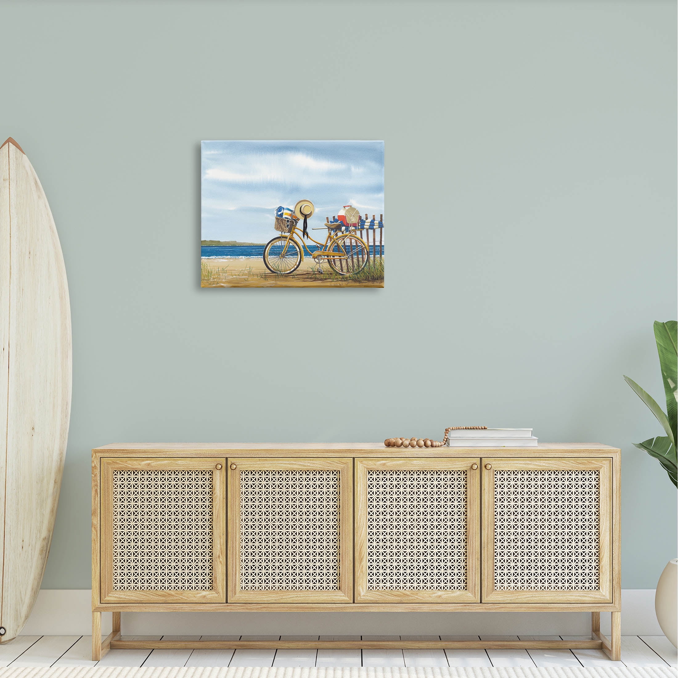 Summer Bike Beach Day Waves Coastal Painting Gallery Wrapped Canvas Print Wall Art