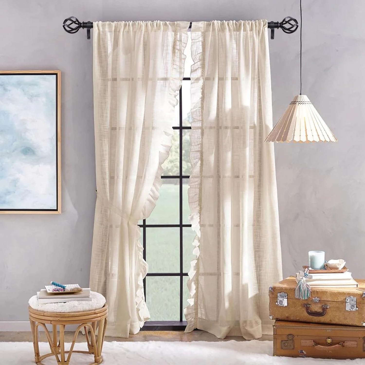 AllWays Plaza Black Curtain Rods 18 to 144 Inches, 1 Inch Modern Drapery Rods, Adjustable Heavy Duty Curtain Rod, with Twisted Cage Finial for Home & Office (18"-48"Black)