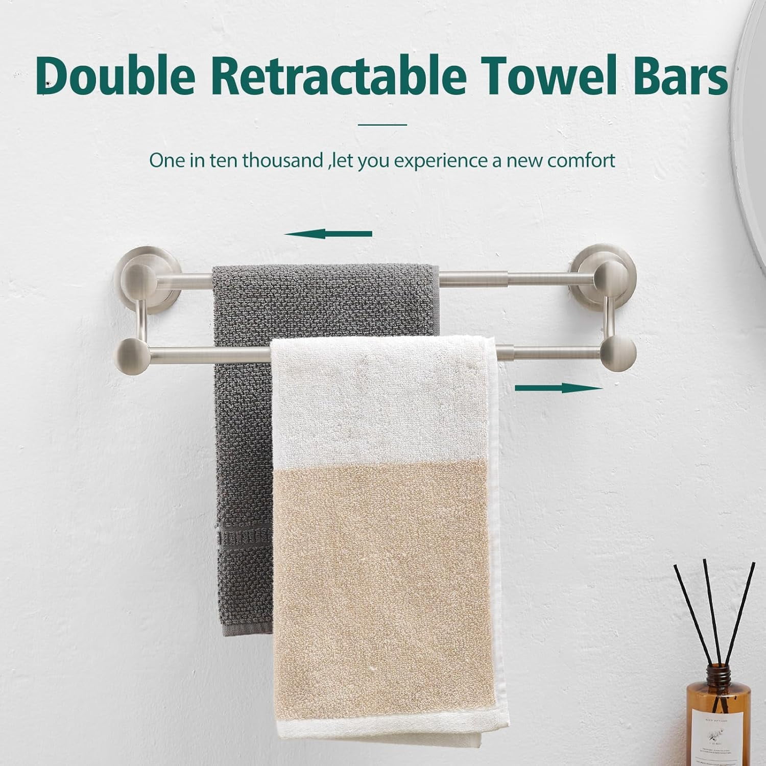 Adjustable Retractable 15-27 Inches Stainless Steel Bathroom Towel Bar, Bathroom Accessories Bath Hotel Double Towel Bar Rod Hanger Wall Mounted Towel Holder Towel Rack, Brushed Nickel