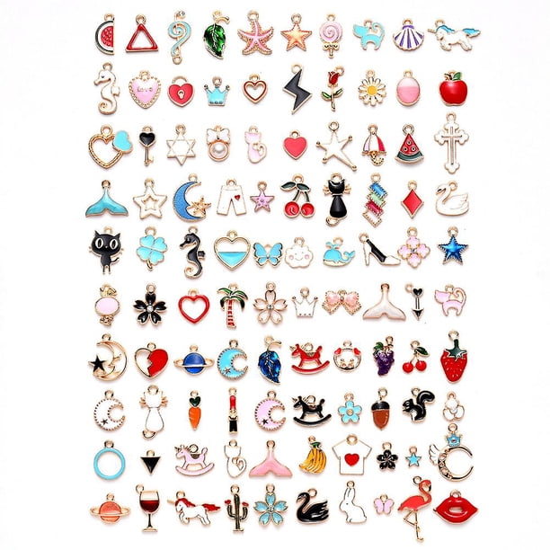 100 unidades de surtidos de esmalte de oro de los animales de la fruta de la luna estrella delicado colgante compatible con la joyería de bricolaje que hace el collar de la pulsera Earr Afortunado Sencillez
