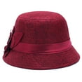 thumbnail image 3 of ruhuadgb Elegant Solid Color Women Floral Ribbon Linen Bowler Sun Hat Fedoras Bucket Cap, 3 of 7