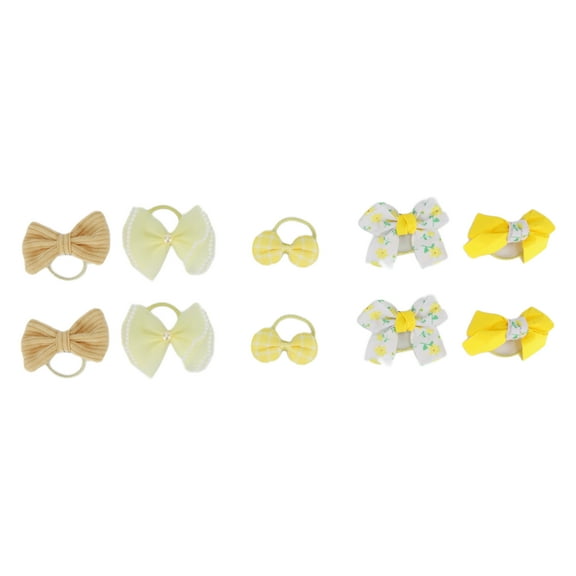Unique Bargains 10 Pcs Fashion Cute Solid Color Floral Hair Ropes  for Girls Yellow