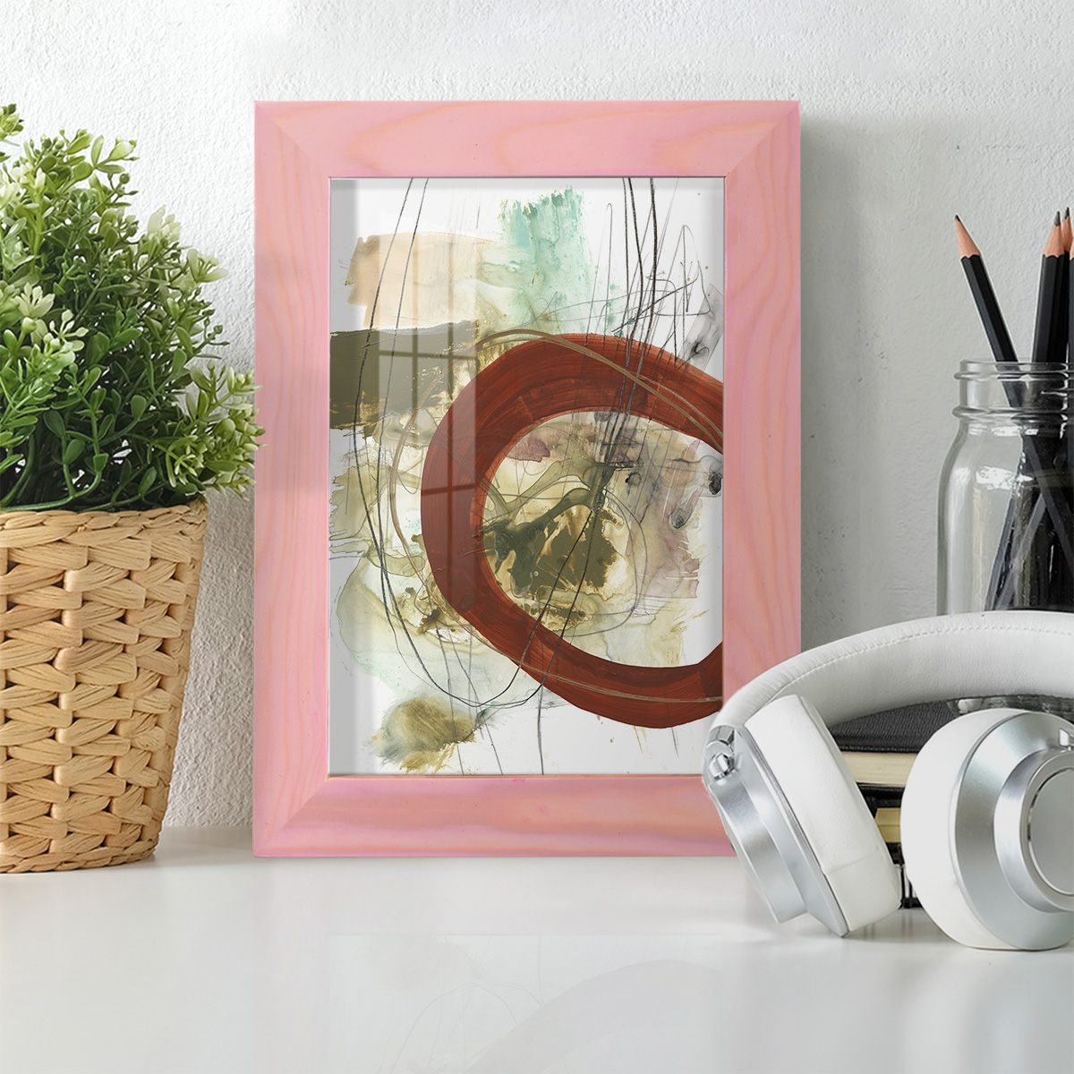 Rusted Loops II - Framed Print w/glass - Sunset Pink