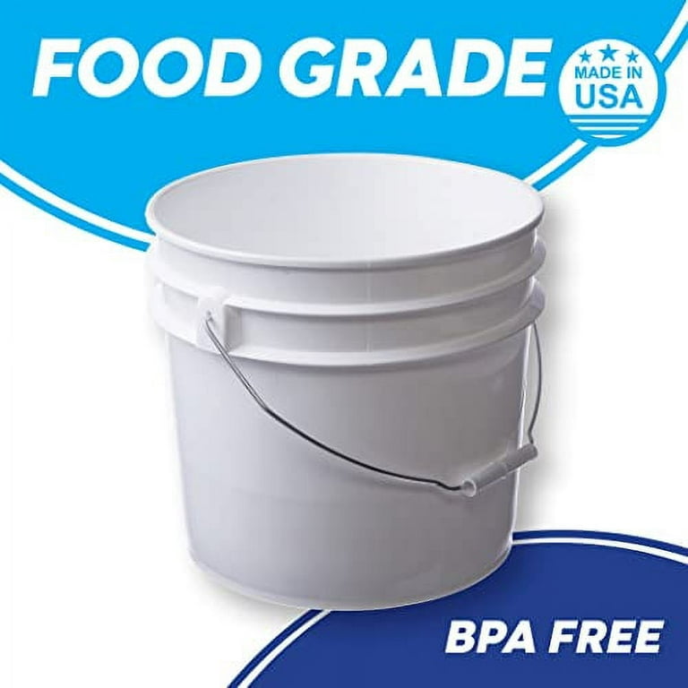 Premium 3.5 Gallon Bucket With Lid, HDPE, White, 4 Pack 
