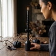 thumbnail image 5 of Vintage Black Iron Candle Holders, Gothic Taper Candlestick Stands with Matte Finish, Heavy Metal Table Centerpiece for Halloween Dinner Party Mantel and Home Decor, 5 of 6