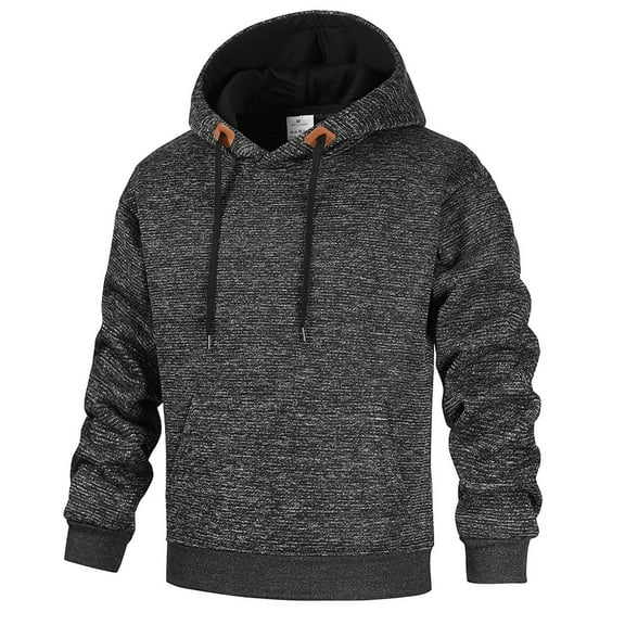 Riecok Mens Hoodies Pullover Drawstring Solid Color Long Sleeve Tops with Pocket Trendy Sweatshirts Black M