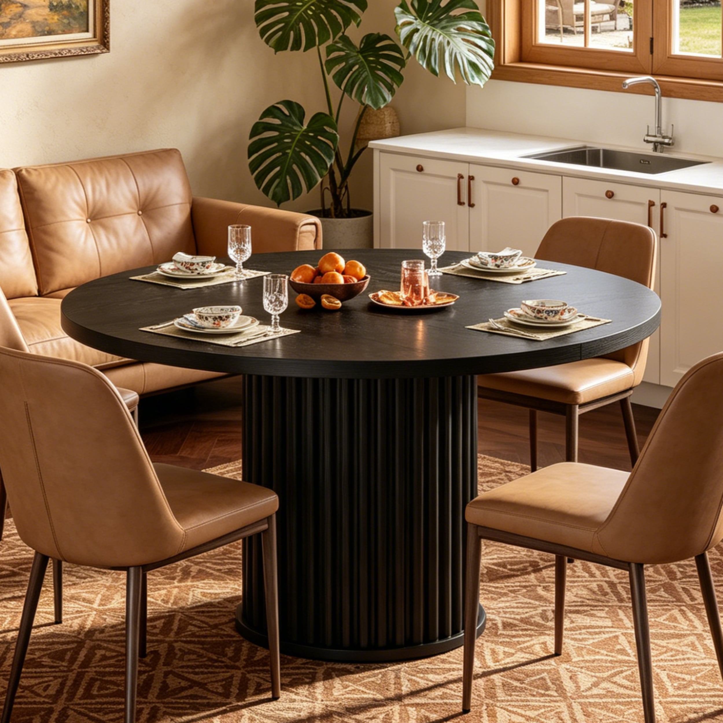 Fnova 47.24" Round Dining Table, Wood Coffee Table for 4 People, Modern Farmhouse Kitchen Table for Dining Room (Chairs Not Included)
