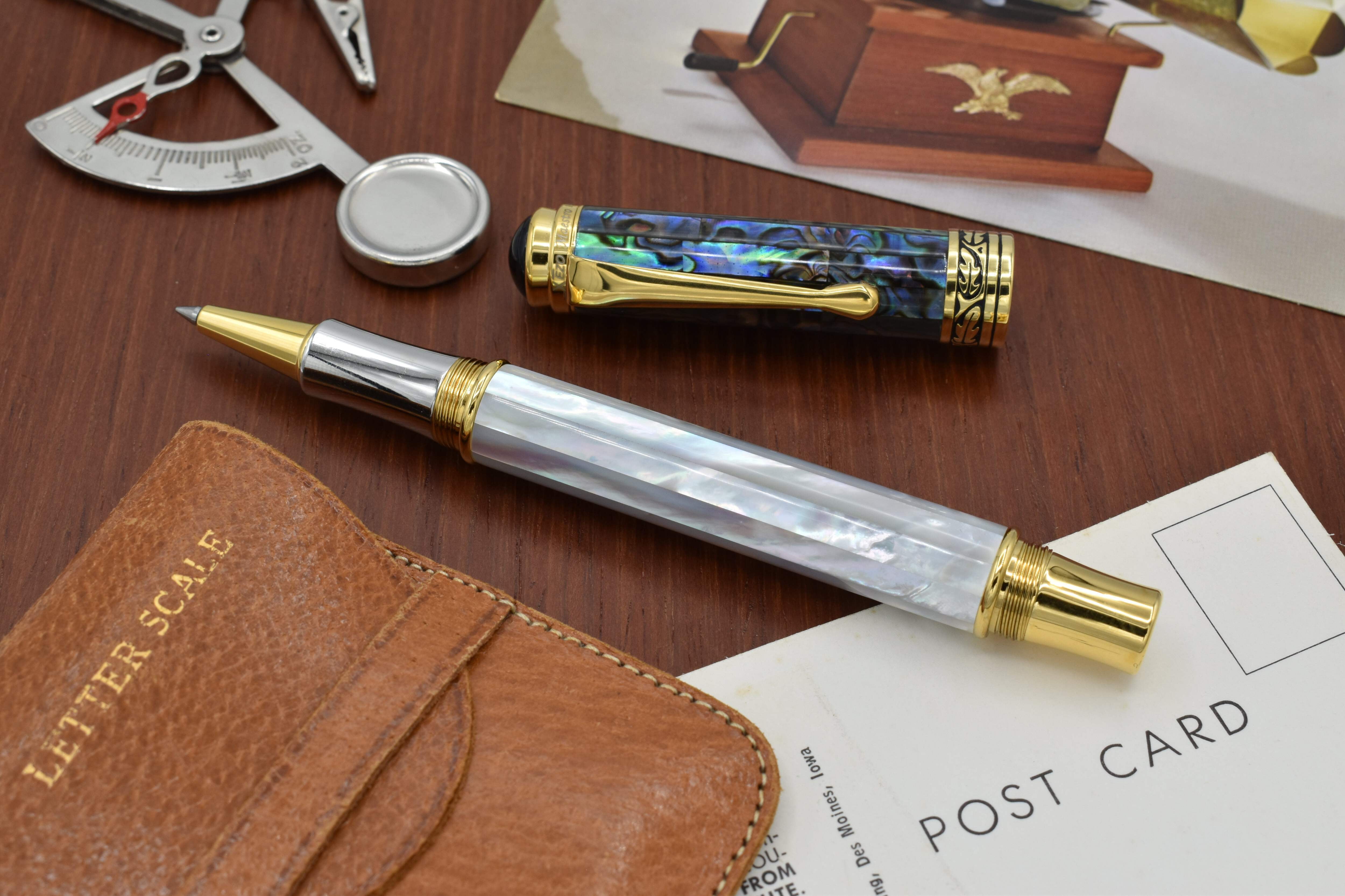 Xezo Xezo Maestro® 18K Gold Plated Rollerball Pen - Oceanic White Mother of Pearl  Paua Abalone