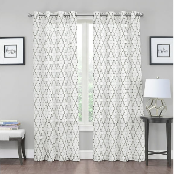 2 Pack: Charlton Luxurious Trellis Crushed Grommet Sheer Voile Curtains - Neutral