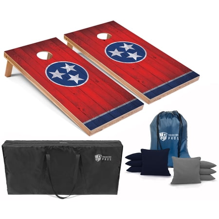 Tailgating Pros Regulation Cornhole Boards Flag Set - Includes 8 Bean Bags  Carrying Cases  and 4 x2  Corn Hole Toss Game - Optional LED Lights