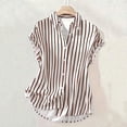thumbnail image 6 of Ayolanni Short Sleeve Womens Blouses Dressy V-Neck Striped Button Down Blouse Fitted Workout Office Cap Shirts Womens Spring Tops Brown S, 6 of 6