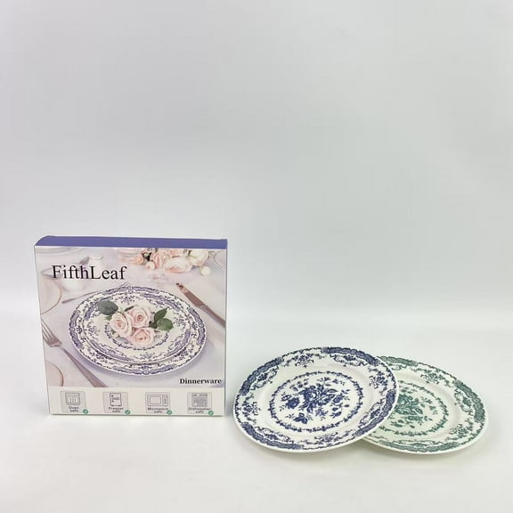 FifthLeaf Dinnerware,Dinner Plates Set of 2, White Plates, Ceramic Kitchen Plates Microwave Safe Plates, 10.5 Inch Blue Plates Floral Plates Porcelain Dinner Plates