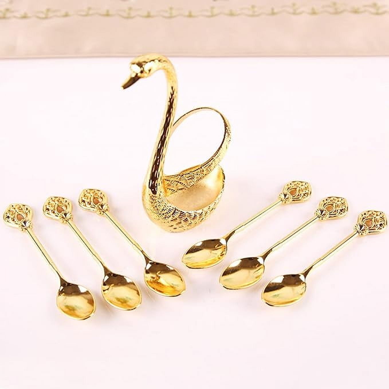 Creative Dinnerware Set Swan Base Holder Decorative Stainless Steel With 6 Spoons For Coffee Fruit Dessert Stirring Mixing - 15 - View #6