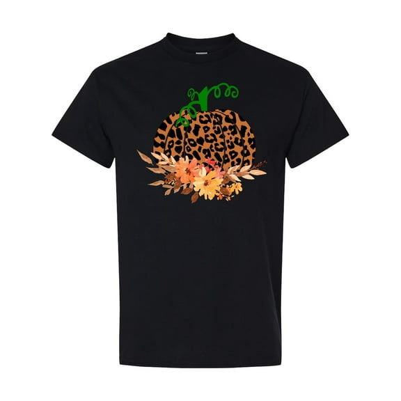 Inktastic Cheetah Print Pretty Pumpkin with Fall Leaves T-Shirt