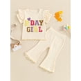 thumbnail image 3 of Suealasg Kids Toddler Girls Birthday Outfit 1T 2T 3T 4T 5T Letter Print Short Sleeve T-Shirt +Flare Pants Little Girls Summer 2Pcs Clothes Set, 3 of 8