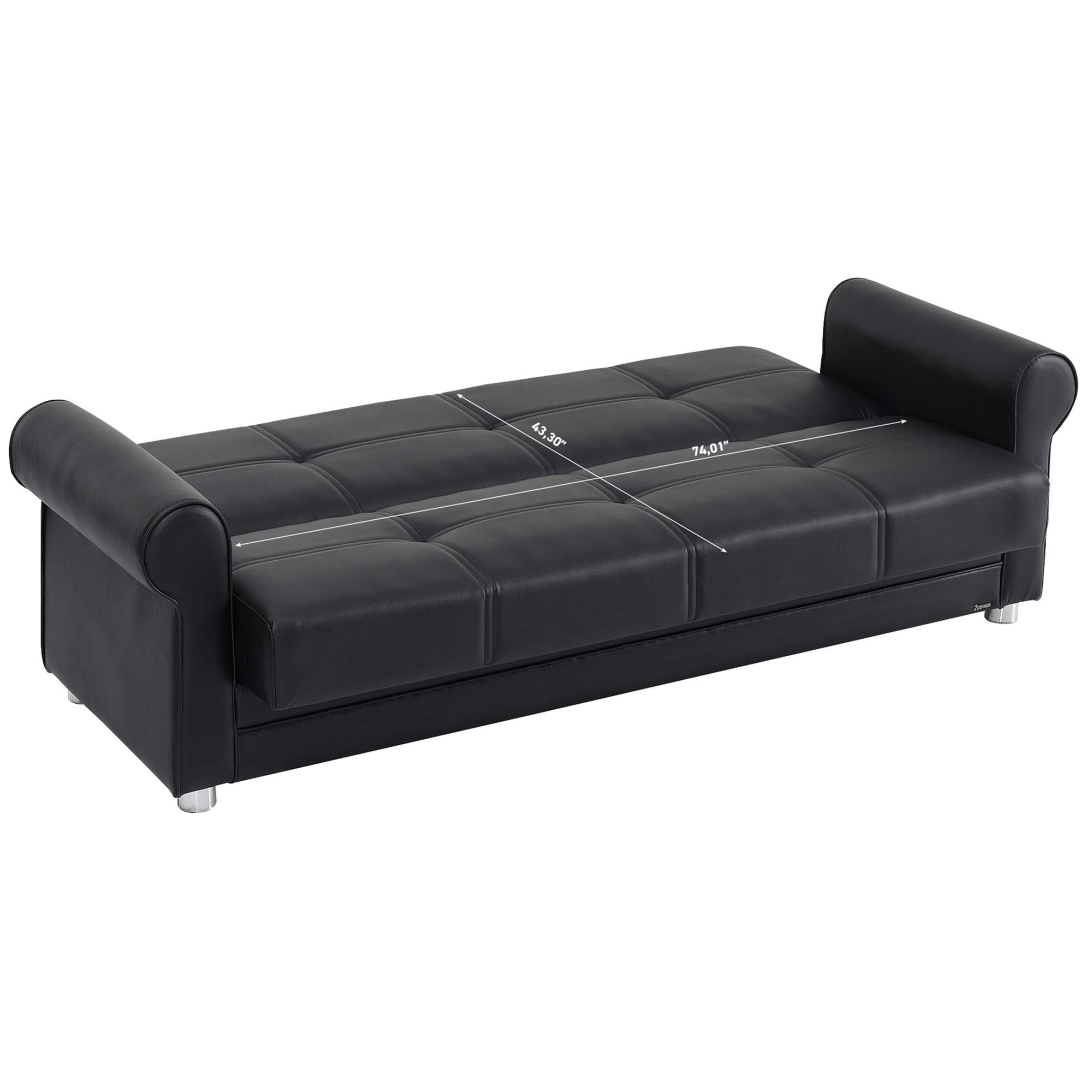 Ottomanson Convertible Sleeper Sofa Bed with Hidden Storage, Firm Comfort Couch, Black