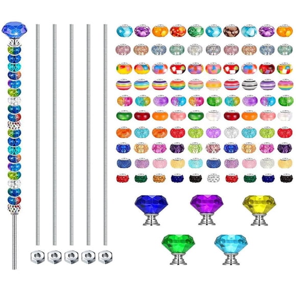 Ensemble de 118 Pcs de Piquets de Jardin Baguette de Fée Bricolage, BetterJonny Piquet de Jardin Décoratif avec 6 Butées en Cristal Colorées, 6 Tiges Filetées wi