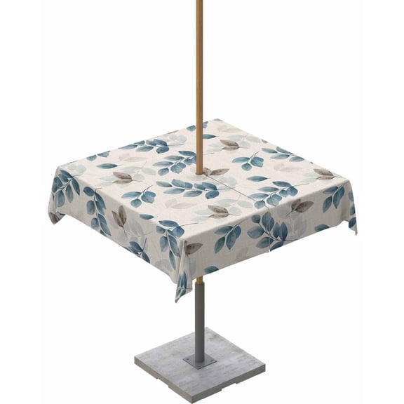 Fsddascl Blue Botanical Fall Outdoor Tablecloth - 60x60 Inch Square Dining Table Cover, Pastoral Maple Leaf Autumn Rustic Waterproof Outdoor Table Cloth with Umbrella Hole & Zipper for Picnic/Patio