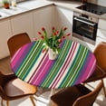 thumbnail image 3 of Rainbow Stripes Fitted Tablecloth with Elastic Edged, Round Table Cloth for Dining Table, Farmhouse Colorful Abstract Striped Waterproof Oil Proof Table Cover for Indoor Outdoor 36"-44", 3 of 8