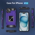 thumbnail image 5 of JTCASES for iPhone 15 Armor Case, Built-in Rotatable Kickstand Anti-slip Bumper Heavy Duty Protective Hybird Shockproof Anti-fall Shell Car Mount, Purple, 5 of 8