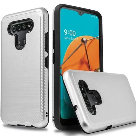 LG K51 Phone Case, 2-Piece Style Hybrid Shockproof Hard Case Cover (Silver)