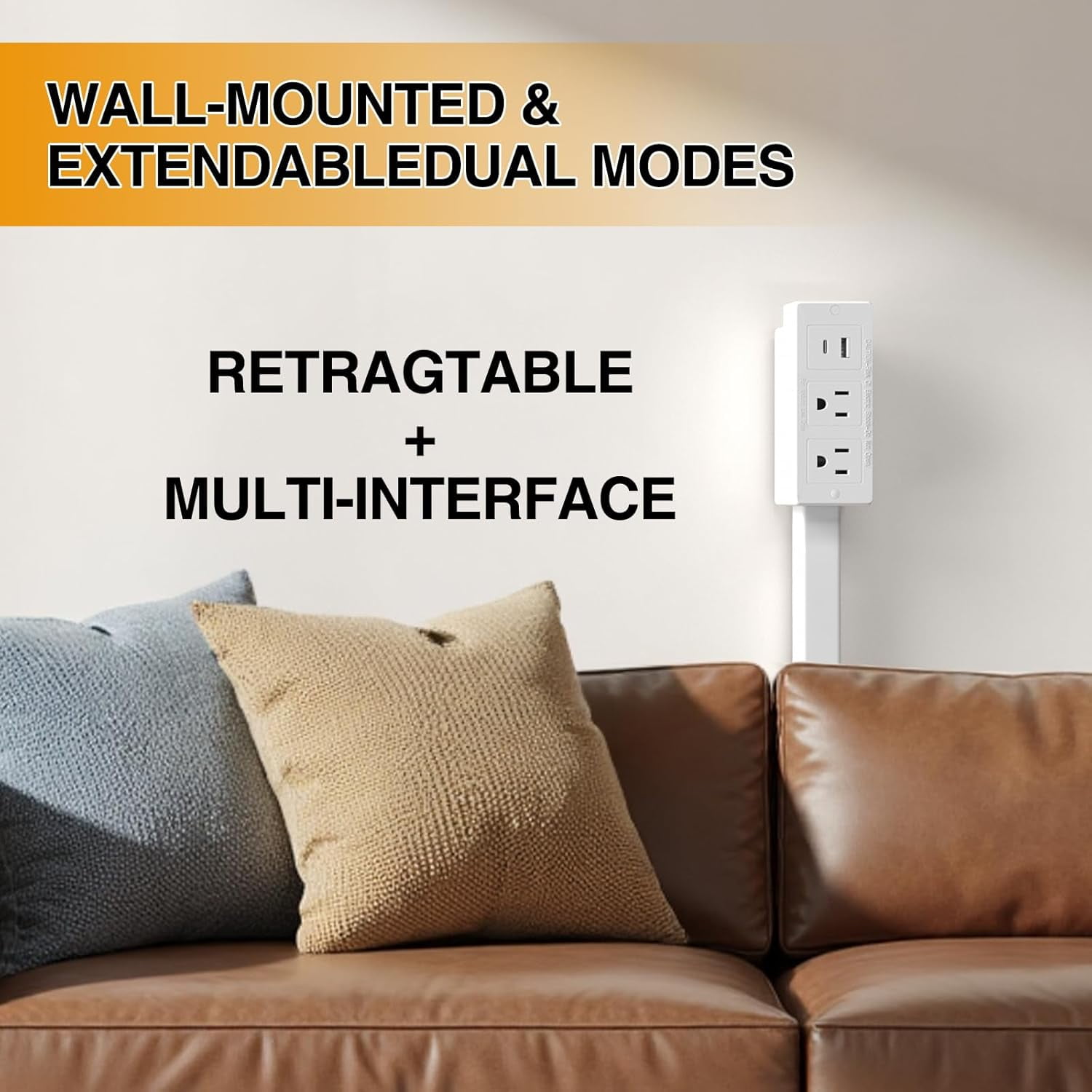 Electrical Outlet Extender Features USB-A, USB-C, and 2 AC Electrical Outlet Extender Stick for Hard to Reach Spaces Extends 22"-34", Rotates 180°. Use Behind Couches, Nightstands, Desks, and More