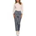 thumbnail image 3 of INSPIRE CHIC Women's Tartan Plaid Pants Elastic High Waist Straight Long Trousers L Grey Blue, 3 of 6