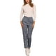 thumbnail image 2 of Pantalones de tartán a cuadros para mujer INSPIRE CHIC, elásticos, de cintura alta, rectos y largos, color gris azul, 2 of 5