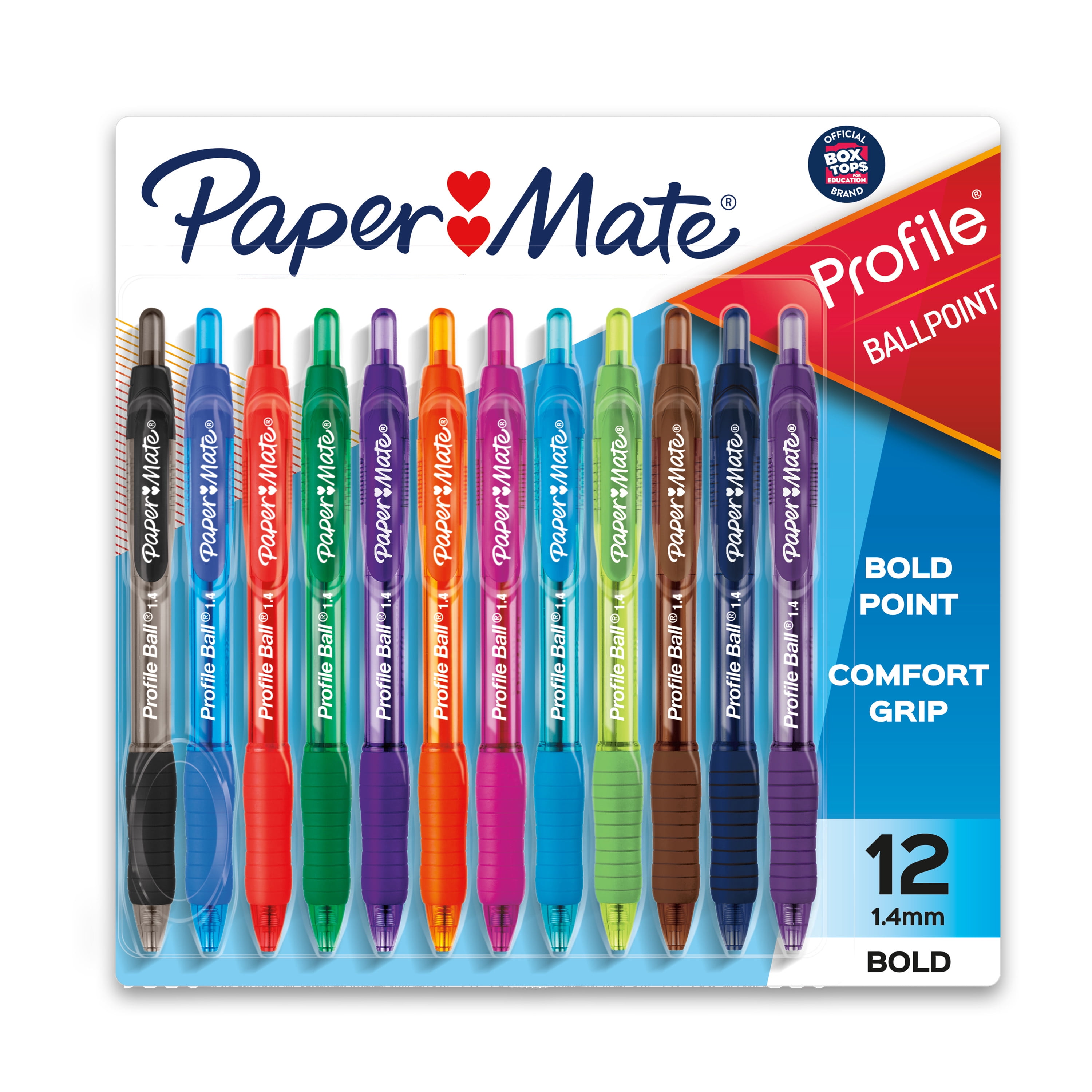 Clunky Concentration concern Paper Mate Profile Retractable Ballpoint Pens, Bold (1.4mm), Assorted  Colors, 12 Count - Walmart.com