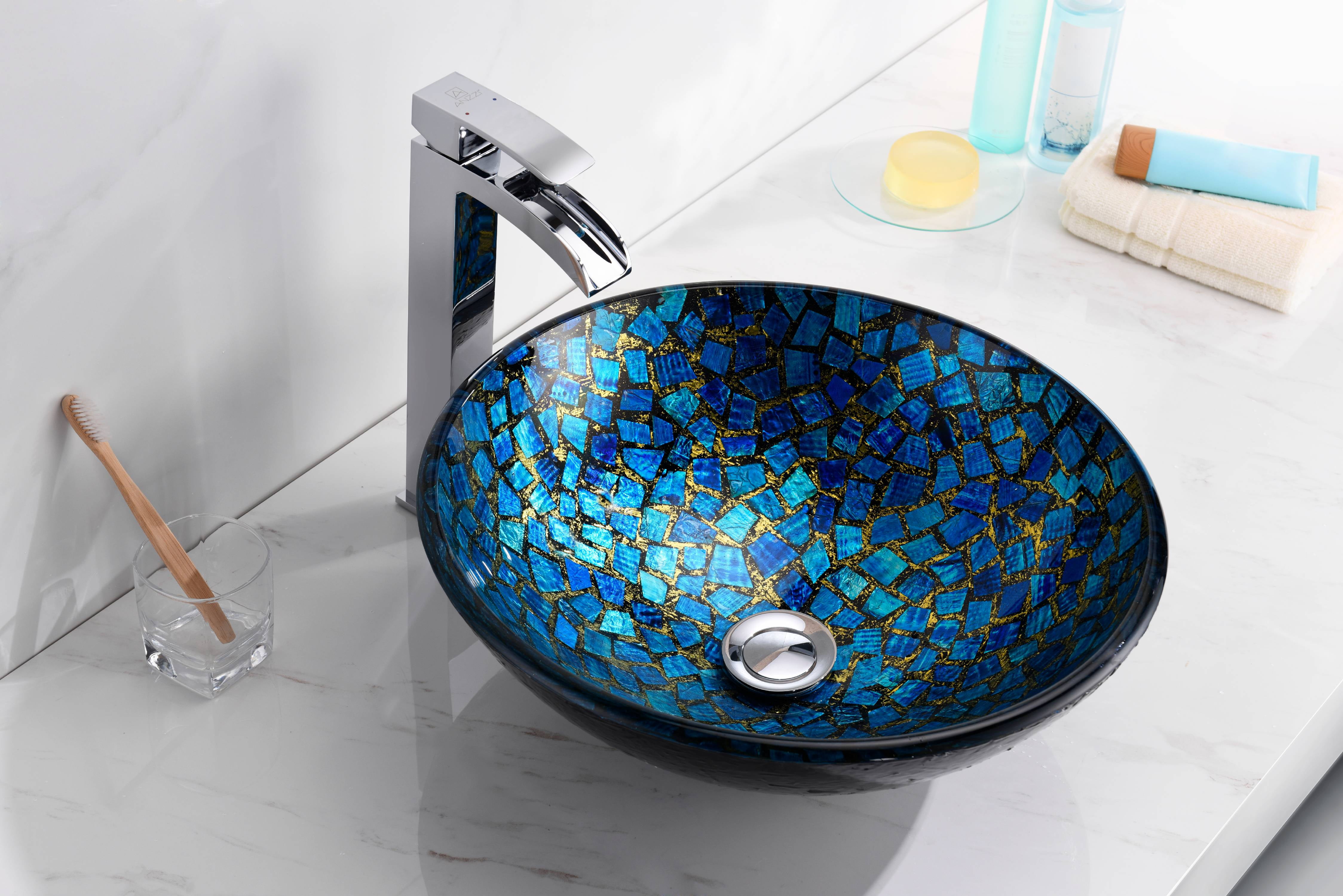 Chipasi Series Vessel Sink in Blue/Gold Mosaic - Walmart.com