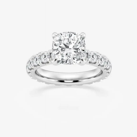Cloud Jewelry Engagement Wedding Ring - 1.7 Ct Cushion Cut Moissanite - 14K White Gold Plated - Women's Prong Set Solitaire with Accents Ring - Perfect Gift for Anniversary or Birthdays