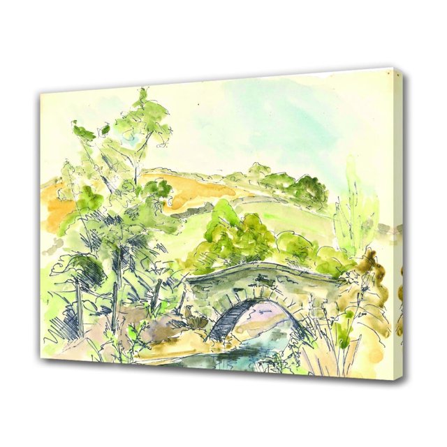 Un puente de piedra antiguo se extiende sobre un río sereno, pintura de acuarela, póster en lienzo, decoración de dormitorio, paisaje deportivo, decoración de oficina, regalo, estilo marco, 20 x 30 cm
