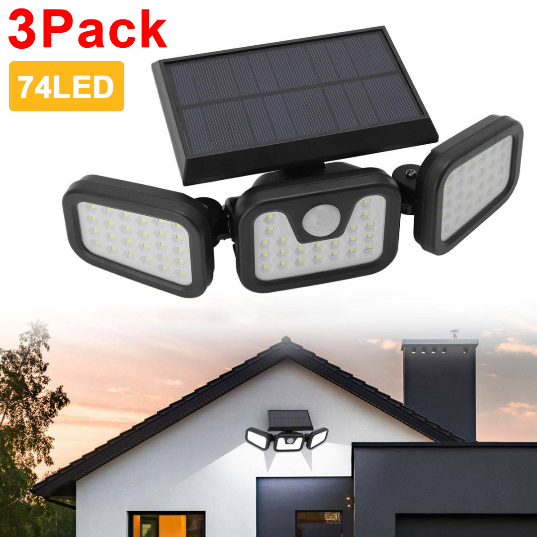 3 PACK,74 LED,2000Lumen Solar Light with PIR Motion Sensor Detector for