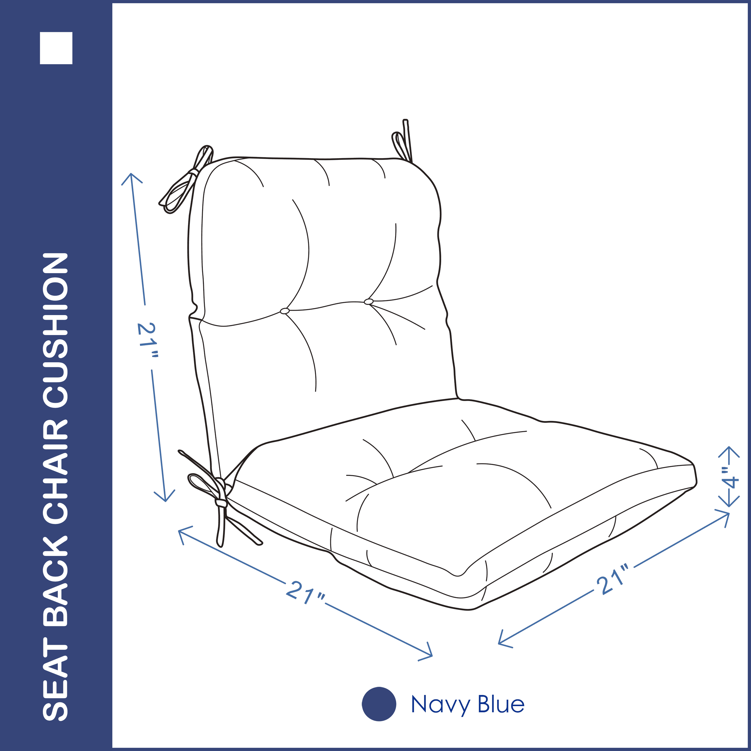 YOOZEKU Outdoor Indoor Seat Back Chair Cushion,Waterproof Tufted Patio Chair Cushion with Ties for Lawn Outdoor Furniture,Adirondack,Rocking Chair, Navy Blue
