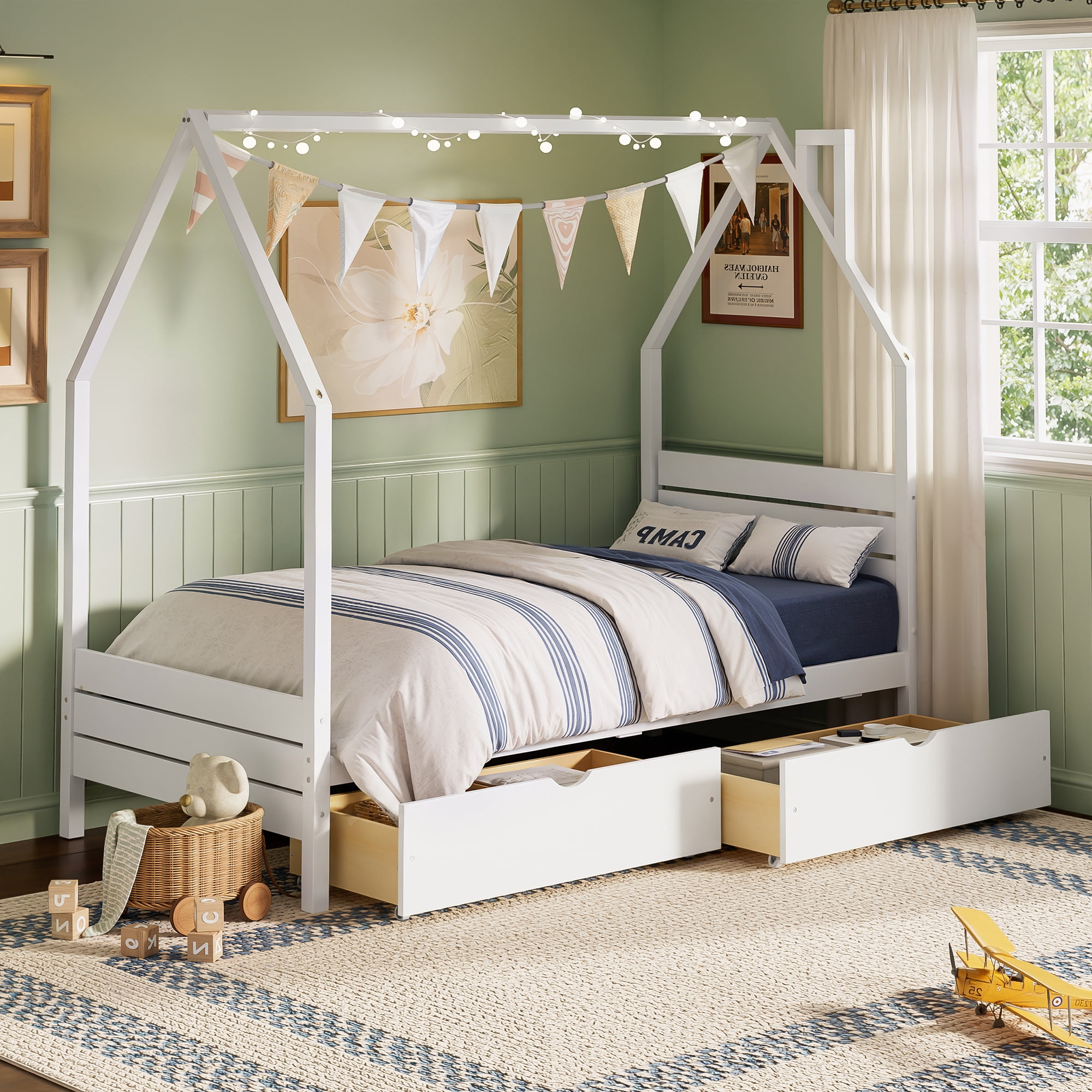Hodedah Twin-Size Captain Bed with 3-Drawers and Headboard in