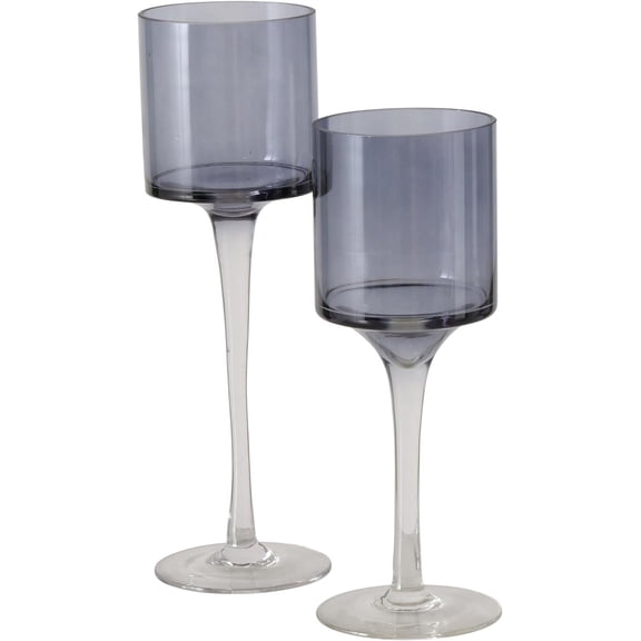 City Chic Goblet Candle Holders, Set of 2, Grey Cups and Clear /Stems, Lacquered Glass, 9.75 and 11.75 Inches for Votives and Tealight Candles