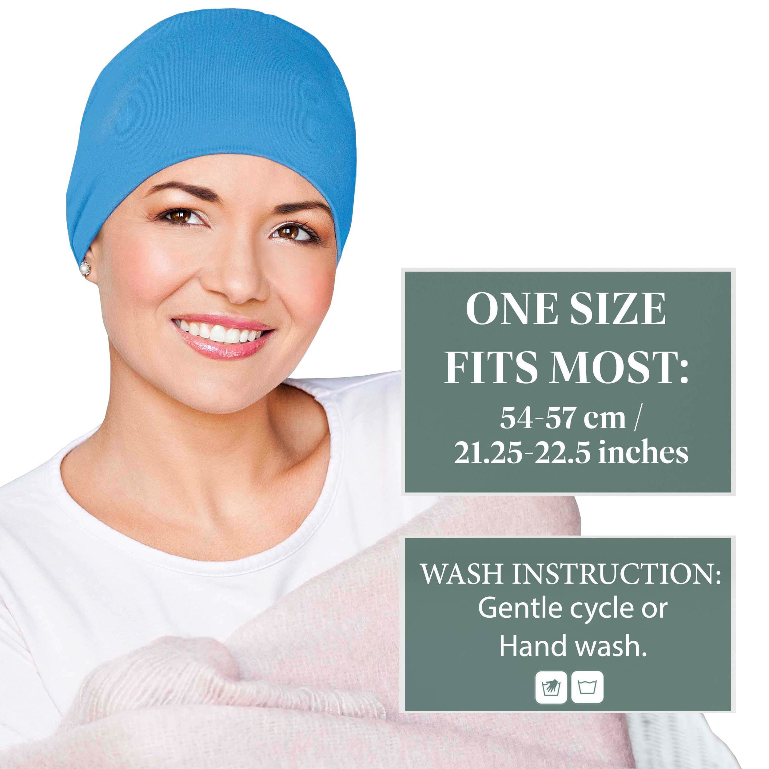 MASUMI Chemo Sleep Hat for Women, Soft Cotton Hats for Ladies, Chemo Headwear Turbans Cap Beanie Cancer Head Coverings with Double Layer (Blue Ocean)