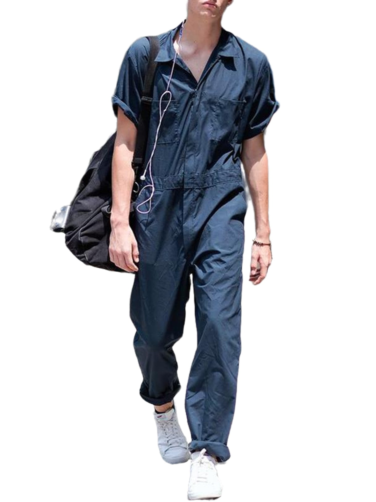 Men´s Short Sleeve Coverall Loose Jumpsuit with Front Pocket Speedsuit