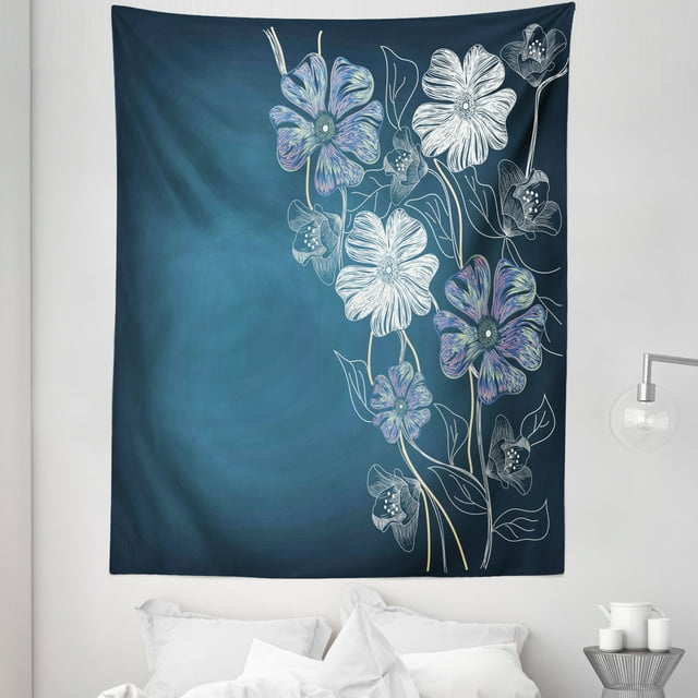 Art Tapestry, Hand Drawn Cherry Blossoms Fantasy Bridal Garden