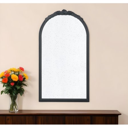 42" Black Crowned Top Antiqued Glass Arch Framed Accent Mirror