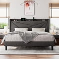 thumbnail image 3 of ipormis King Size Bed Frame with Charging Station ,Upholstered Platform Bed Frame with Storage Wingback Headboard, Metal Support No Noise No Box Spring Needed, Dark Gray, 3 of 8