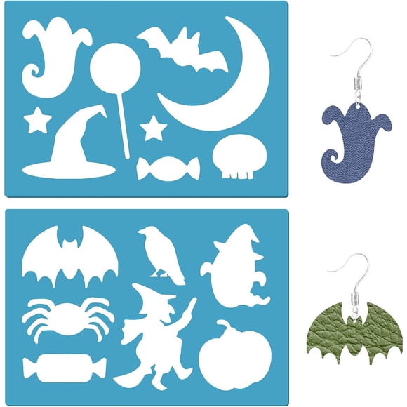 2 Styles Earrings Making Template Pumpkin Stencils Reusable Bat Spider Spider Star Moon Acrylic Cutting Stencils for Bracelets Earrings Jewelry Making Crafts Painting