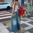 thumbnail image 4 of Women's multi-button denim shorts, loose straight leg mid-length trousers, 4 of 6