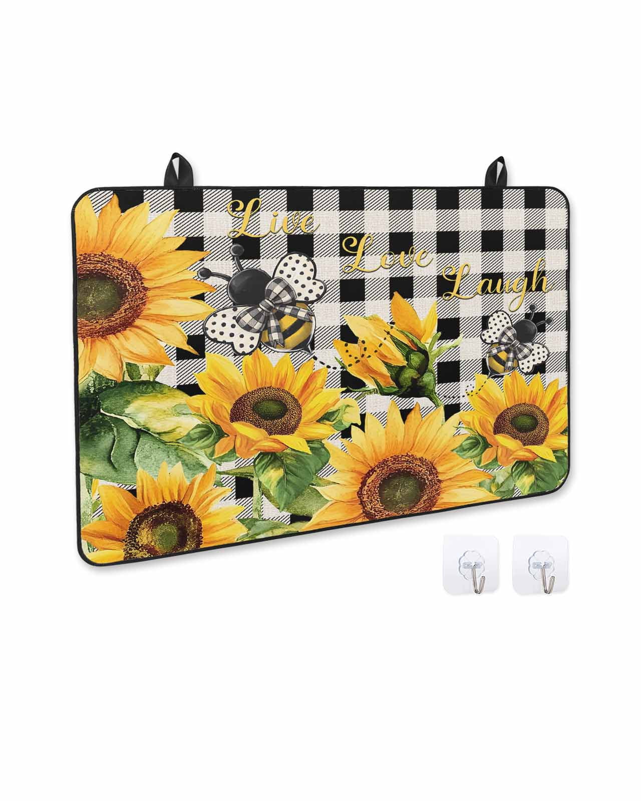 nqOlkjepod Large Induction Cooktop Protector Mat 24"x21", Sunflower Bee Stove Top Covers for Electric Stove, Black Buffalo Plaid Botanical Leaf Floral Stove Burner Cover Mats, Glass Top Stove Cover