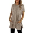 thumbnail image 1 of Bigersell Women's Short-Sleeve V-Neck T-Shirt Women Fashion Round Neck Solid Pocket T-shirt Tops Short Sleeve Loose Blouse Regular Pullover Square Neck Short Sleeve Tshirts Style B35530, Khaki M, 1 of 5