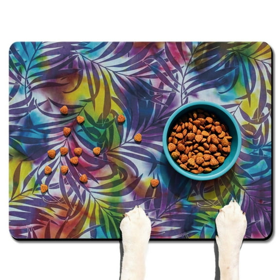 Floral and Skull Dog Food Mat - Edgy Botanical Design, Non-Slip Absorbent Pet Feeding Placemat