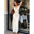 thumbnail image 5 of Womens Elegant Satin V Neck Backless Sleeveless Maxi Dress Tie Low Back Formal Cocktail Dresses White S, 5 of 9