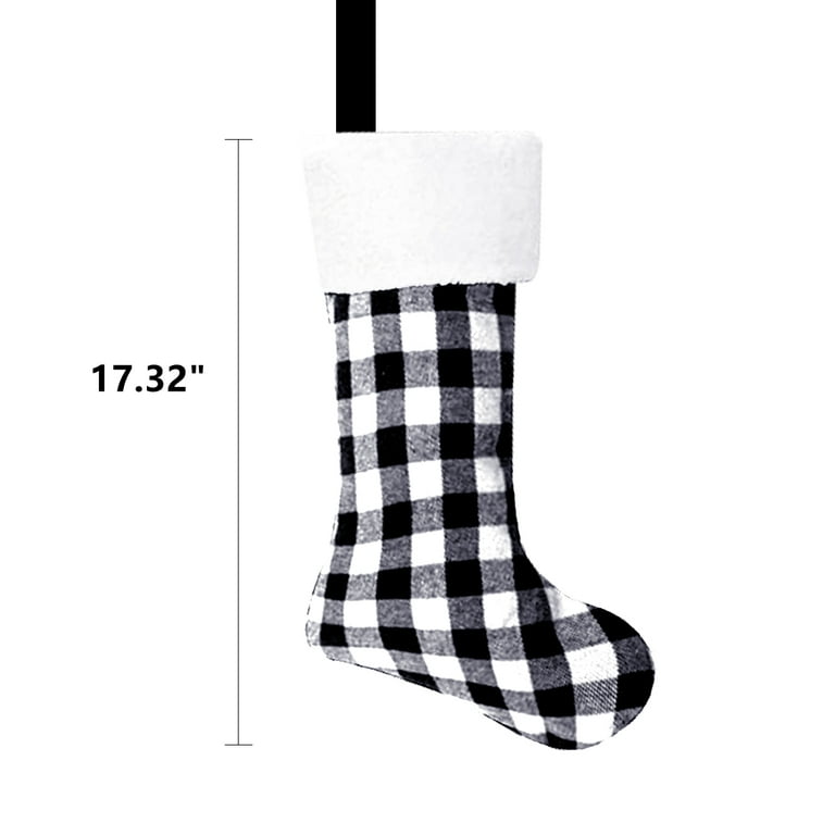  EDLDECCO 20 Inches Christmas Stocking Buffalo Check with  Knitted Cuff Black and White Plaid Home Xmas Tree Mantel Holiday Decoration  Ornaments : Home & Kitchen